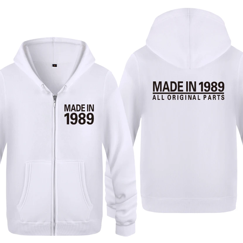 Сделано в 1989, все оригинальные части, подарок на день рождения, мужские свитшоты, мужские флисовые толстовки на молнии с капюшоном, кардиганы