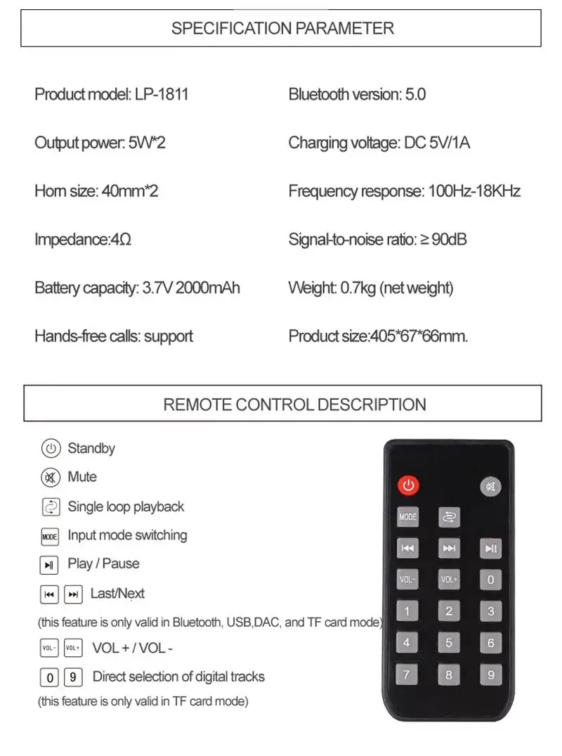 FELYBY LP-1811 беспроводной Bluetooth 5,0 динамик Саундбар для компьютера ТВ телефона с пультом дистанционного управления стерео семейный сабвуфер динамик