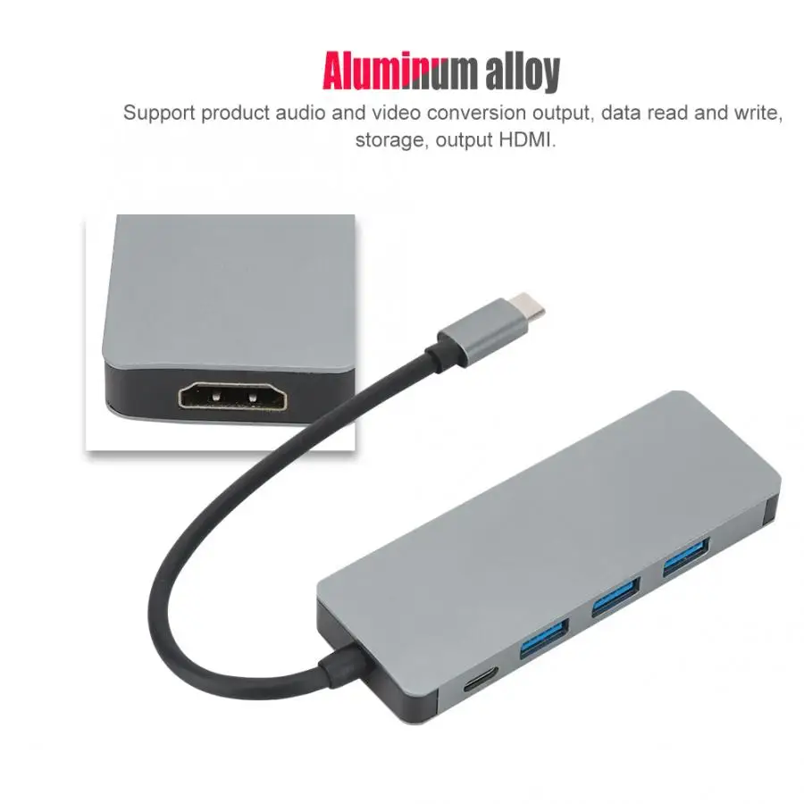 USB концентратор usb type-C конвертер type-C к HDMI/3xUSB3. 0/PD3.0 док-станция алюминиевая док-станция