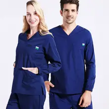 Новинка унисекс медицинская Униформа доктор весна/лето с длинными рукавами наборы скрабов медсестры униформа красота салон рабочая одежда дышащая