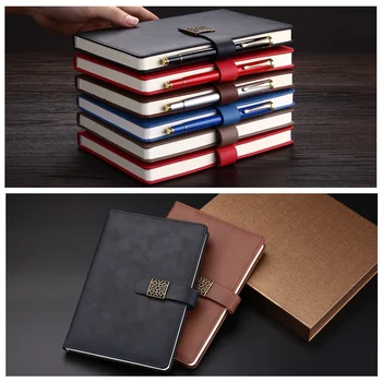 

A5 simple retro business leather buckle exquisite universal notebook with Lock Office Daily leather notebooks cover Gift