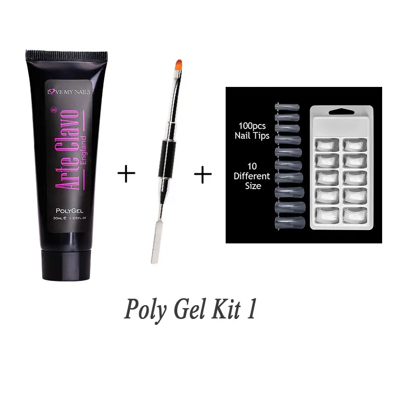 PolyGel Kit 1 Arte Clavo 30 мл поли гель набор для наращивания накладные ногти советы розовый, белый, прозрачный акриловый строитель светодиодный Гель-лак для ногтей кристалл продлить быстро - Цвет: PolyGel Kit 1