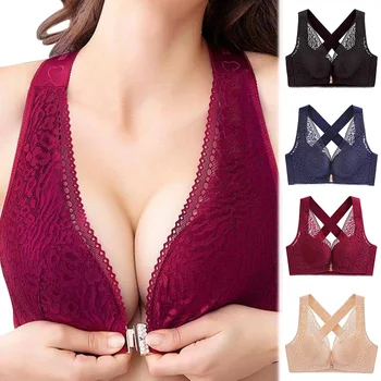 

Front Closure Women Lift Bra Extra-Elastic Cross Back Plus Size Push up Vest Bra XRQ88