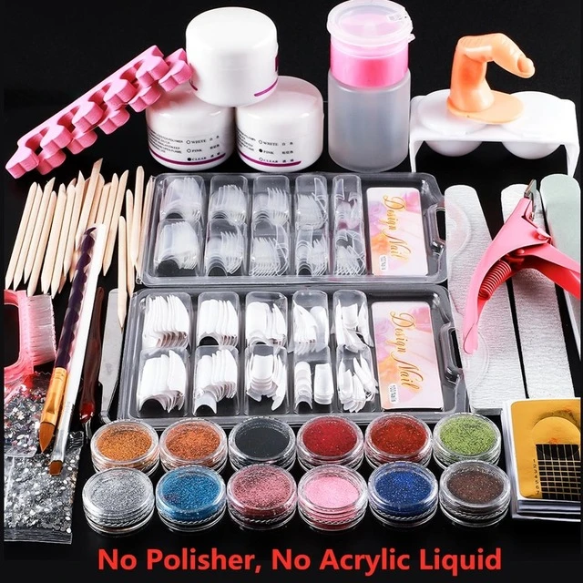 Acrylic Nail Art Kit Manicure Set 12 Colors Nail Glitter Powder Decoration Acrylic Pen Brush Nail Art Tool Kit For Beginners Sets Kits Aliexpress