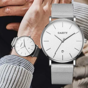 

Soxy Simple Calendar Men's Waches Minimalist Quartz Wristwatch Fashion Golden Business Mesh Strap Men Watch relogio masculino