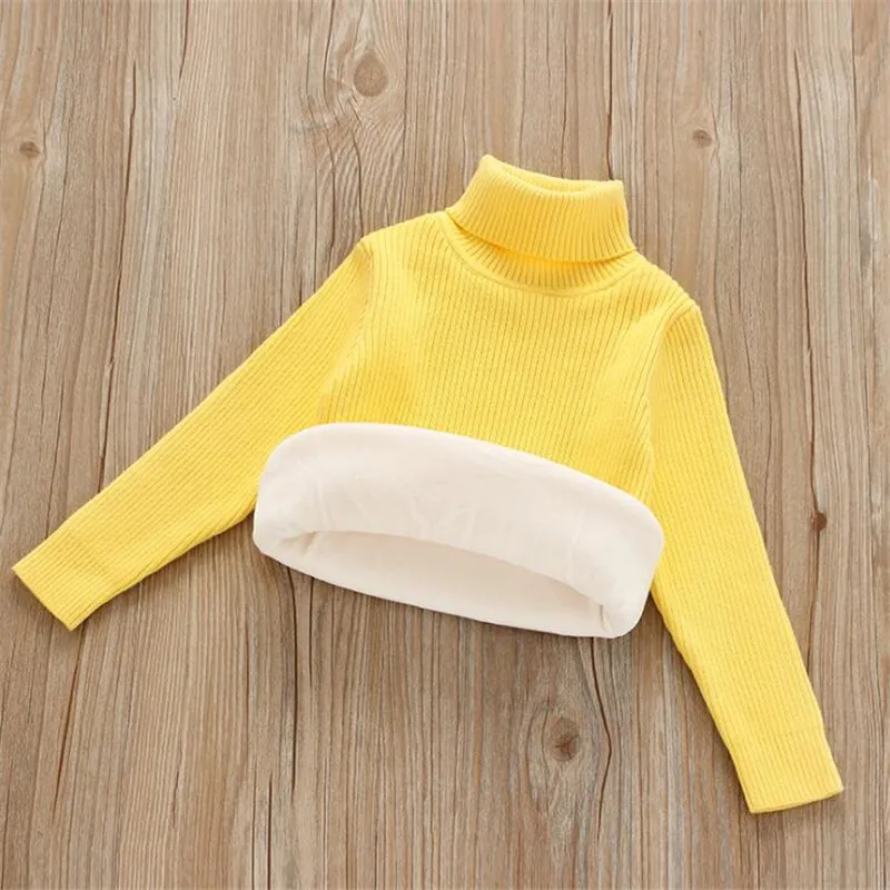 Yellow Теплый свитер для детей, зимняя одежда для девочек свитер с высоким воротником и длинными рукавами для мальчиков Вязаный топ для детей 1, 2, 3, 4, 5, 6, 7 лет - Цвет: Yellow