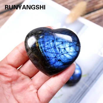 

Runyangshi 1pc Natural crystal stone labrador feldspar Heart shaped handle Moonstone quartz Hand carving of crystal crafts