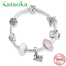 Высокое качество 925 пробы Серебряный цветок клип телескоп стекло браслеты из бусин для женщин кулон браслеты ювелирные изделия