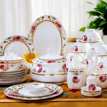 60pcs Flower Style Glazed Jingdezhen Bone China Porcelain Bowl and Dish Plate Set Dinnerware Tableware Set