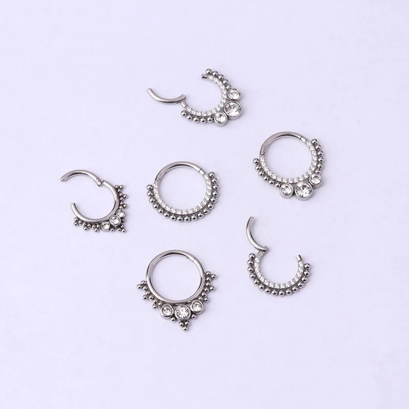 Stainless Steel Cz Septum Clicker Piercing 8 Mix Style Nose Ring Body Piercing Hanger Clip On Fashion Jewelry 16G