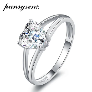 

PANSYSEN Romantic Heart Cut Solid 925 Sterling Silver Created Moissanite Diamond Wedding Engagement Ring Wholesale Fine Jewelry