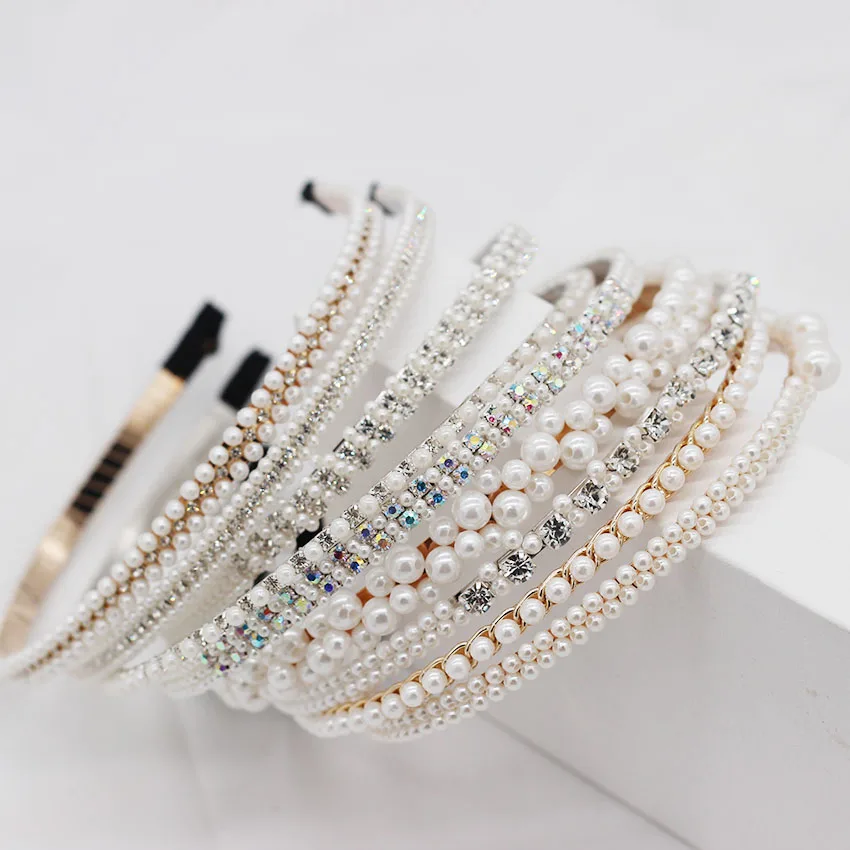 New fashion Korean rhinestone pearl fine section wild casual headband bridal hair accessories 799