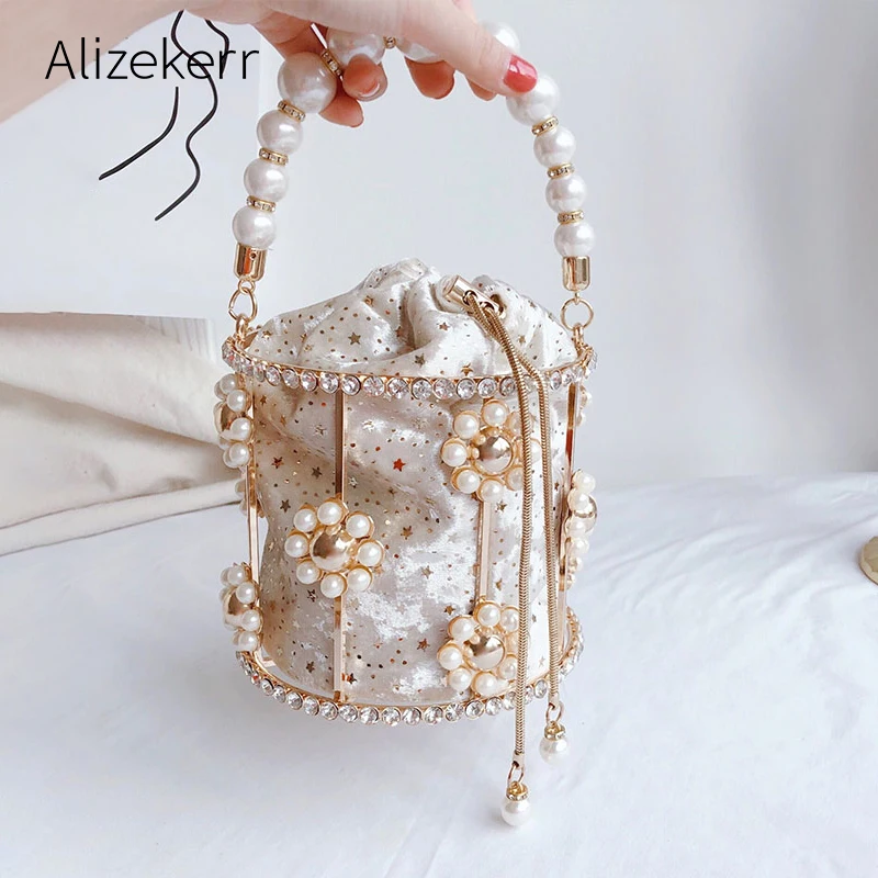 Evening Handbags Flower Beads Pearl Dinner Party Wedding Clutch Shoulder Handbag 