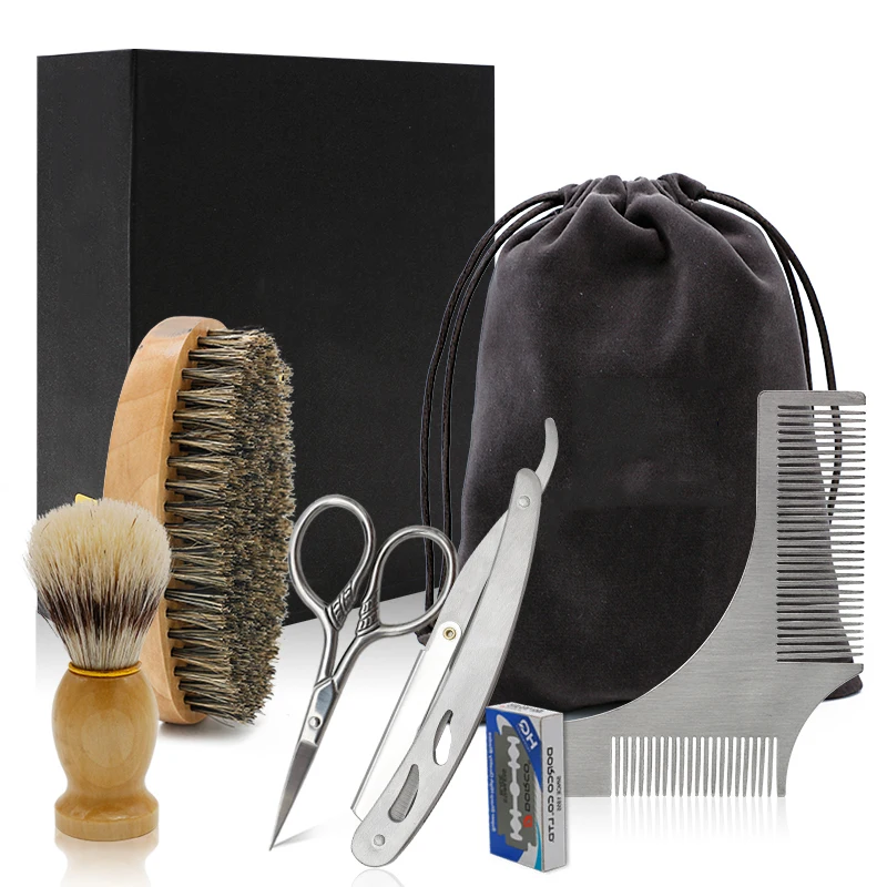 beard kit Cesto, Мужская металлическая бритва, ножницы, форма для бороды, шаблон для укладки, расческа, стиль бороды, набор, кабана, щетка для мужчин, набор для ухода за бородой, набор с подарочной коробкой - Цвет: beard kit