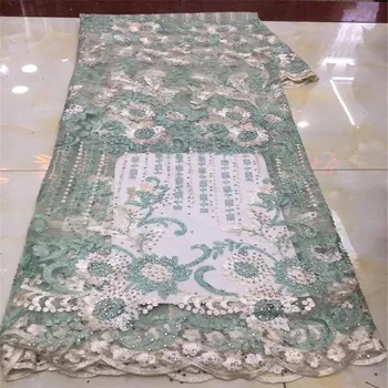 

green Latest French Nigerian stones Laces Fabrics High Quality Tulle African Laces Fabric Wedding African French Tulle Lace