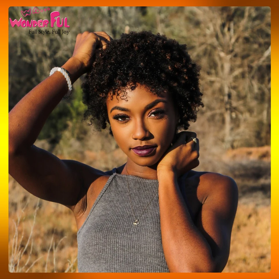 Wa...Wonderful Human Hair Wigs Brazilian Afro Kinky Curly Hair Wigs Short Human Hair Wigs For Black Women Wholesale Machine Made