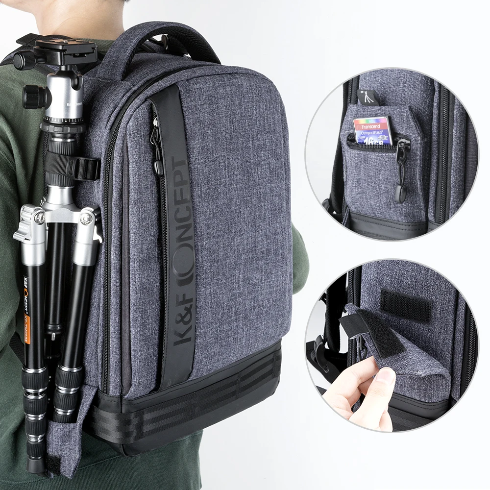  K&F CONCEPT Camera Backpack Waterproof Universal Travel Bag Padded High Capacity Hold Tripod Straps