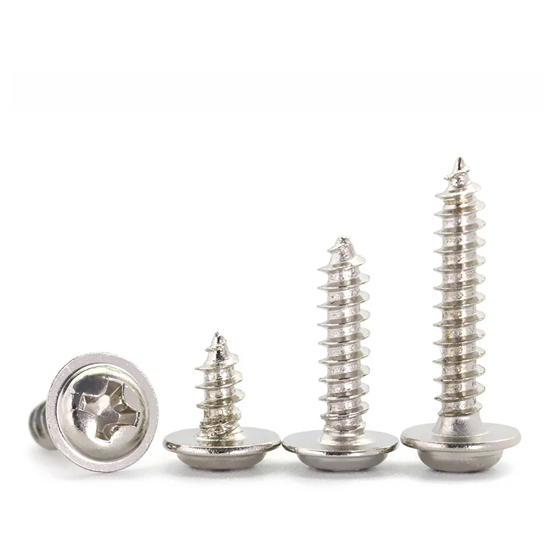 

Nickel Plated Phillips Cross Round Pan Head Self Tapping Screws With Pad Washer PWA M1.2 M1.4 M1.7 M2 M2.3 M2.6 M3 M4
