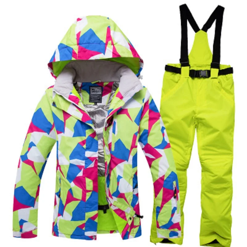 Winter Women Ski Suit Ski Jacket and Pants for Women Warm Waterproof Windproof Skiing and Snowboarding Suits Female Ski Coat - Цвет: as picture