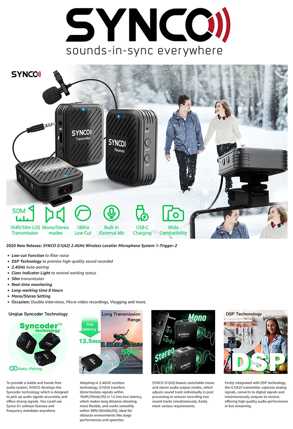 高品質格安 SYNCO-G1(A2)ワイヤレスピンマイク tCYWa-m86824125677 ssi