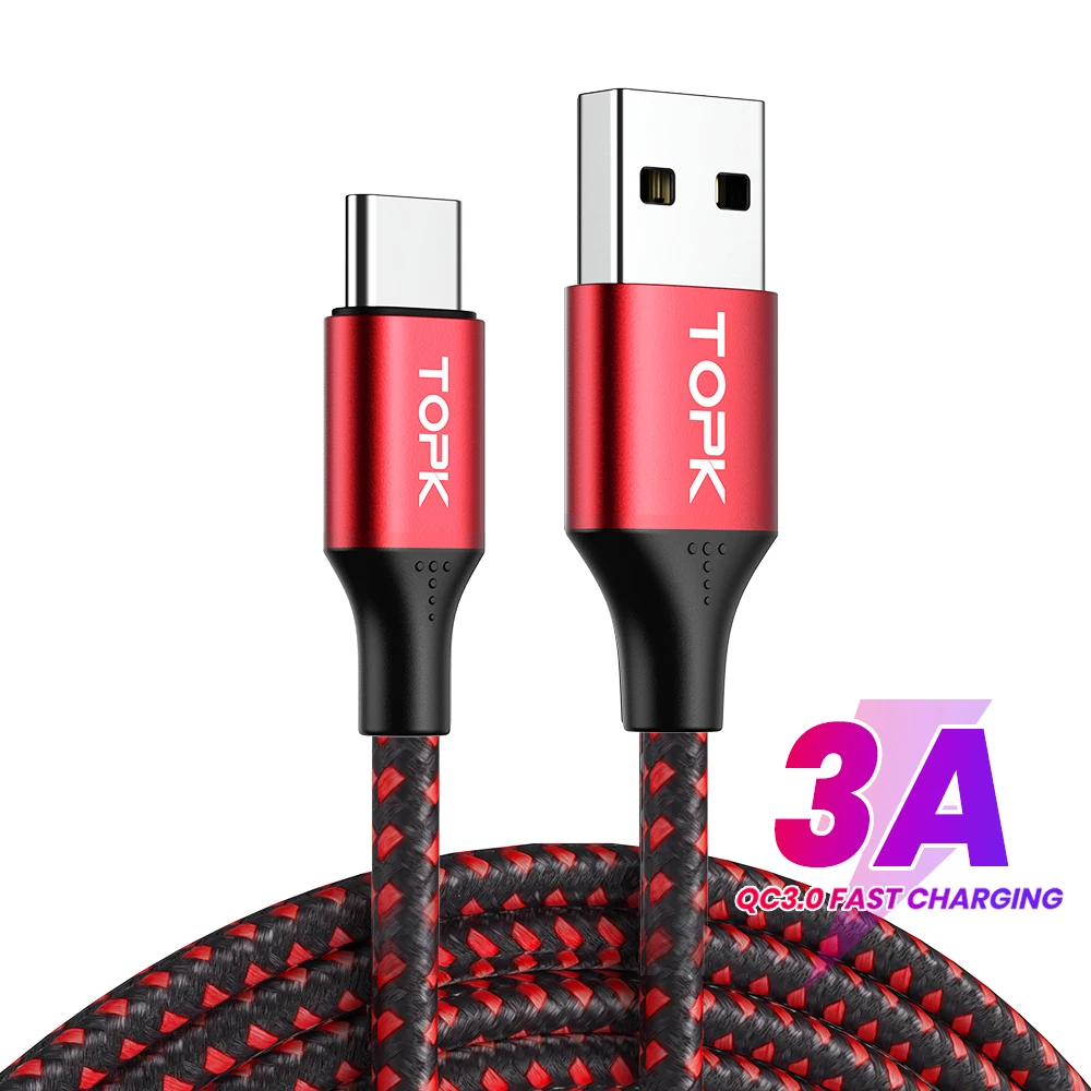 android charger cord TOPK AN10 3A Micro USB Type C Phone Charger Charging Cable Cord Quick Charge Mobile Phone Cables Wire for Xiaomi Redmi Note 10 9 iphone to tv cable Cables