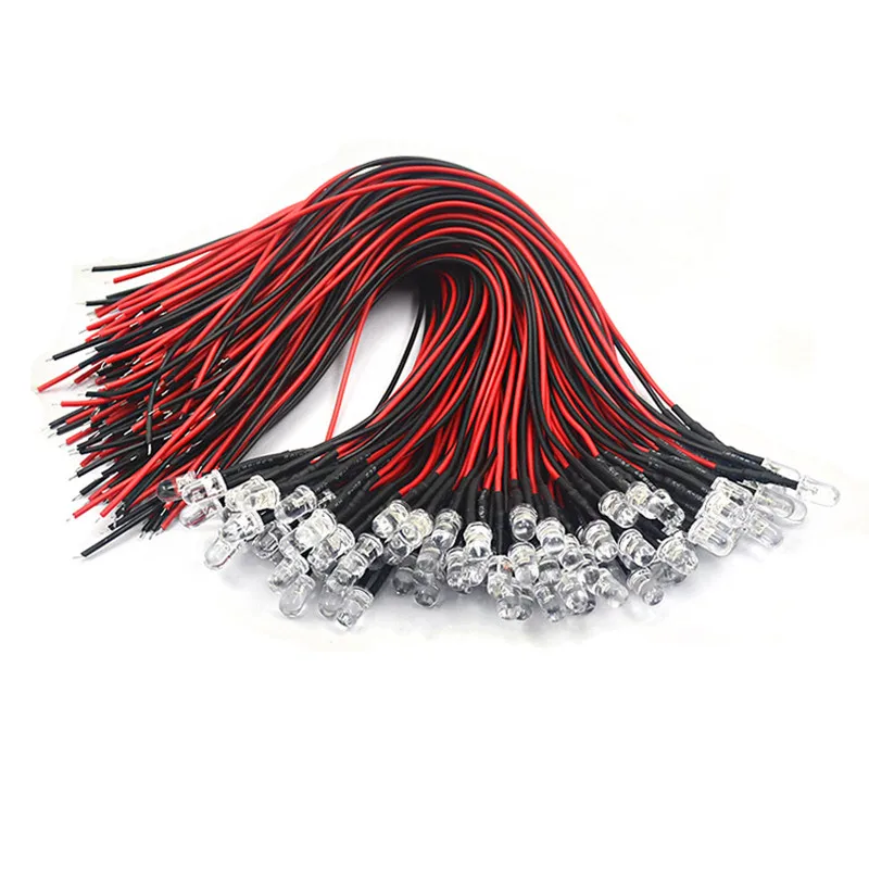 100Pcs 3Mm 5Mm Led 12V 20Cm Precablato Bianco Rosso Verde Blu Giallo Uv Rgb Diodo Lampada Decorazione Luce Pre-Saldata