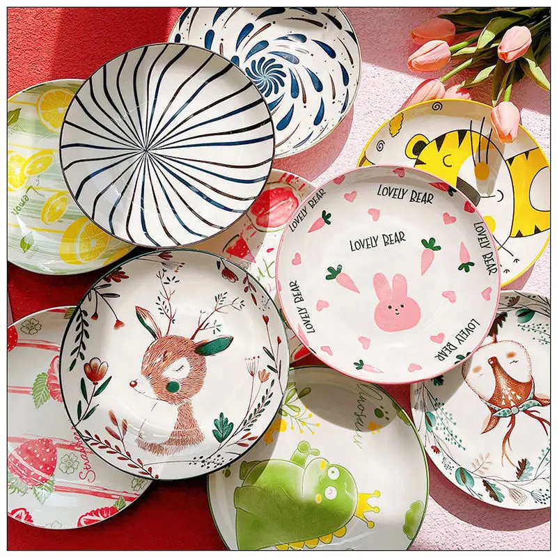 Обеденные тарелки с красочными оленями бытовая керамическая тарелка блюдо для