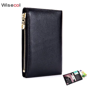 

Travel wallet men and women large capacity first layer leather multi-function zipper leather passport bag WISECOL