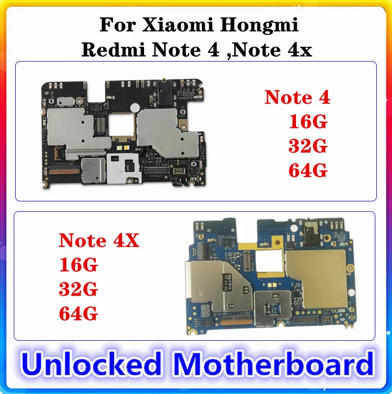 Материнская плата для Xiaomi Hongmi Redmi Note 4 4X чистая замена оригинальной материнской платы ОС Android ПЗУ 64 Гб/32 ГБ/16 ГБ