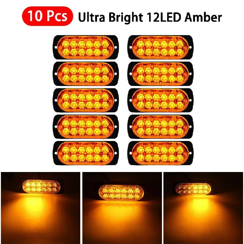 Светодиодный светильник для грузовика 10X Amber 12 светодиодный аварийный Маяк для автомобиля, аварийный маяк, мигающий стробоскоп, зеркало, сигнал поворота, автомобильный интерьерный светильник