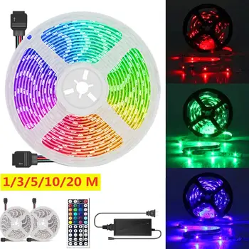 1/5/10/15/20M Flexibele Led Strip Licht Draagbare Rgb Led Verlichting Lint Met afstandsbediening En Adapter Voor Room Decor