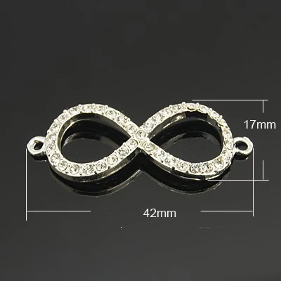100 шт смешанных цветов сплава Rhinestone соединители Бесконечность Подвески для изготовления ювелирных изделий самодельный браслет фурнитура 42x17x3 мм отверстие: 2 мм