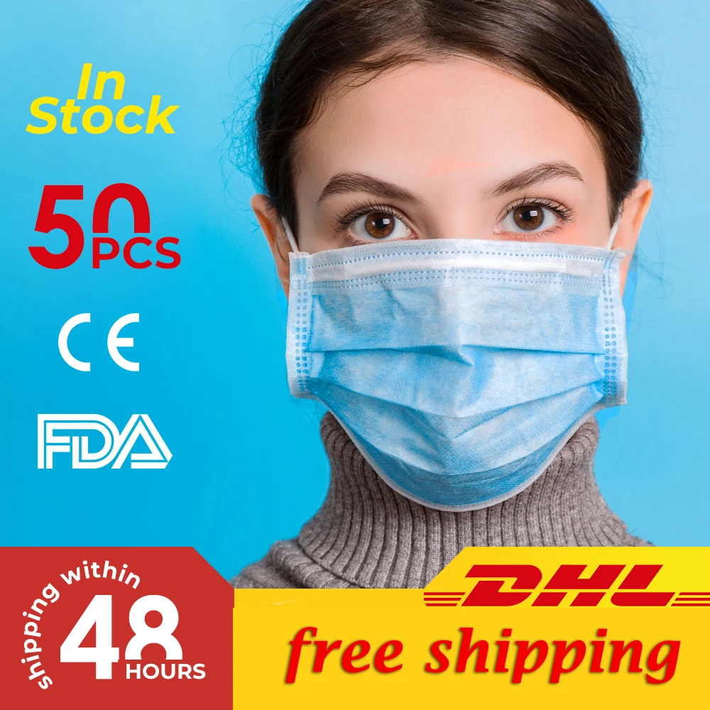 

50/100/200pcs Face Mask Disposable Protective Face Mouth Mask Non-woven Dust-Proof CE Certifies Mouth Mask