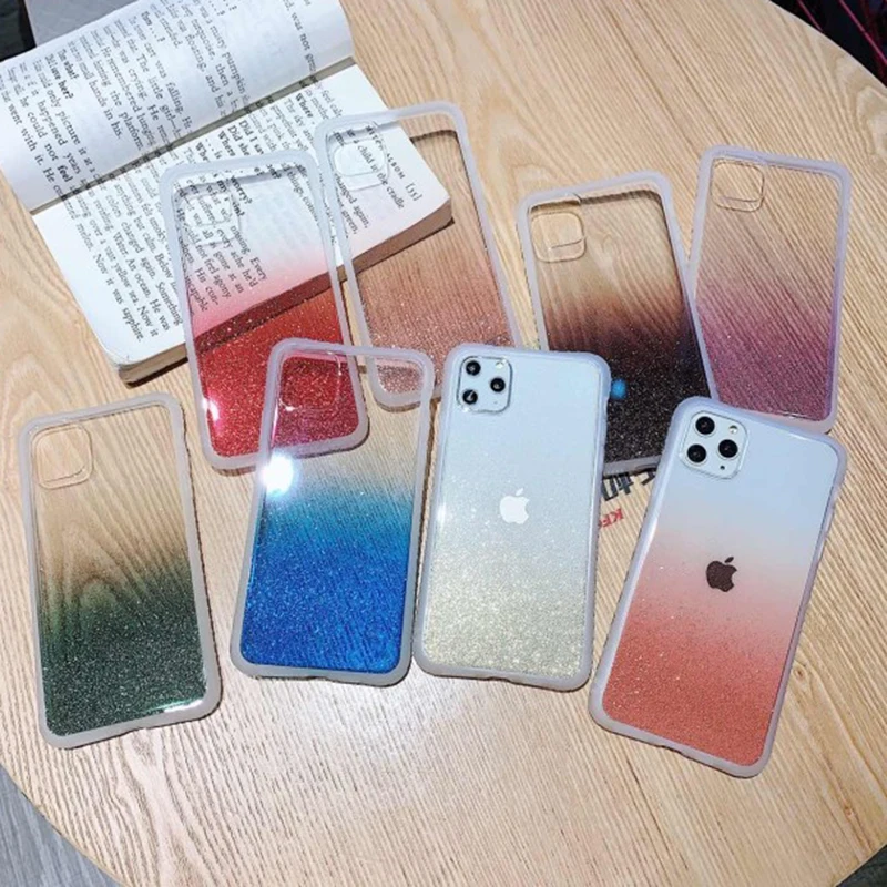Блестящий противоударный градиентный телефонный чехол для iPhone 11 11Pro Max XR X XS Max 7 8 6 6splus прозрачный Блестящий Мягкий IMD чехол-накладка