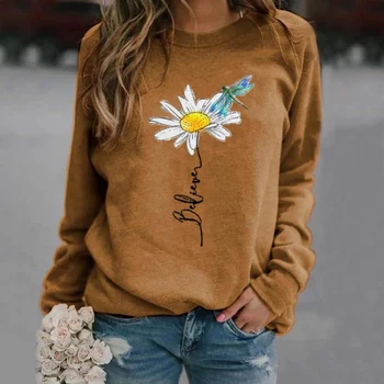 

Women Fashion Autumn Sweatshirts Long Sleeve Print Jumper Pullover Round Neck Sweatshirts Ladies Casual Female Streetwear Tops