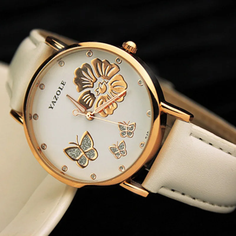YAZOLE Топ бренд модные женские часы Бабочка розовое золото Роскошные Стразы кварцевые часы Hour Montre Femme Reloj Mujer - Color: white 2