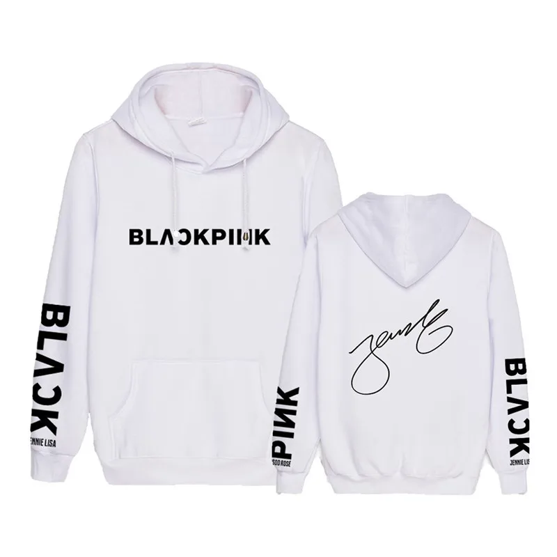  KPOP Blackpink JISOO JENNIE ROSE LISA Signature Black Pink Hooded Sweatshirt Long Sleeve Tops Pullo