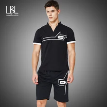 Брендовый мужской спортивный костюм, новинка, летний модный комплект из двух предметов, футболка с коротким рукавом+ шорты, повседневная мужская спортивная одежда, короткий спортивный костюм