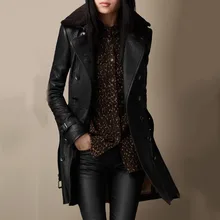 Winter Long PU Jacket Women Faux Leather Jackets Fashion Motorcycle Coat Lady Fashion Autumn Goth Black Windbreaker Outwear 2021
