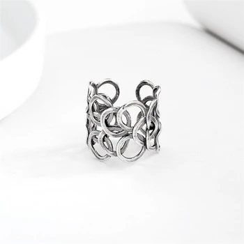 

Sole Memory Individuality Retro Multilayer Geometric Circle 925 Sterling Silver Female Resizable Opening Rings SRI622