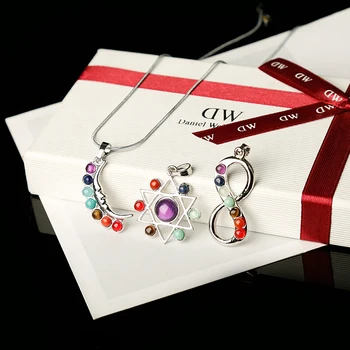 

1pc aura shape health symbol amulet 7 chakra stone yoga symbol seven stone pendant item gift for lady