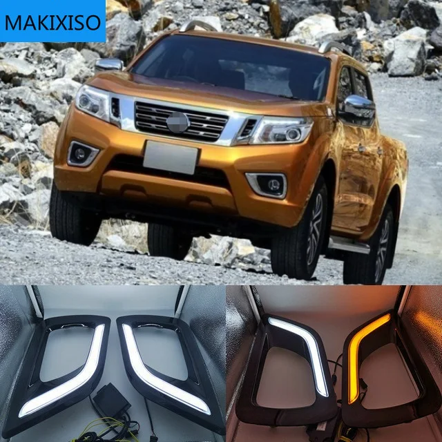 

Black gloss cover For Nissan Navara NP300 2015 2016 turn Signal style Relay 12V LED Daytime Running Light DRL with fog lamp hole