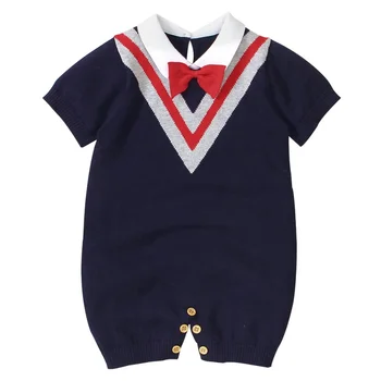 

Summer Baby Clothing Knitted Newborn Baby Boys Clothes Short Sleeve Bow tie Romper New Jumpsuits