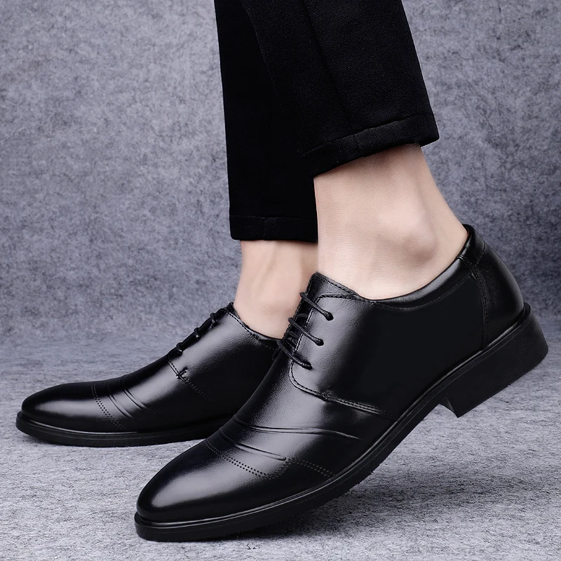 Мужская Повседневная зимняя обувь; теплая и удобная мужская обувь из натуральной кожи на шнуровке; цвет черный, коричневый; модная деловая кожаная обувь;% 1216