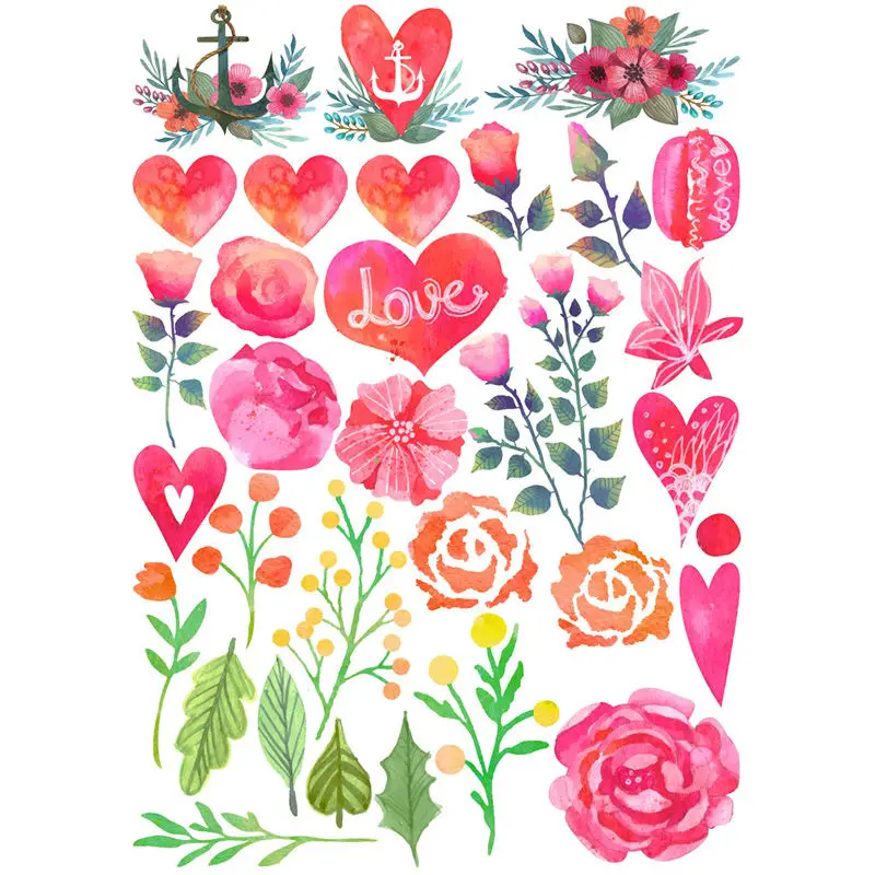 

2 шт./лот красные наклейки с сердечками и цветами, милые невырезанные наклейки для скрапбукинга, канцелярские принадлежности, Набор декоративных лент, школьные принадлежности