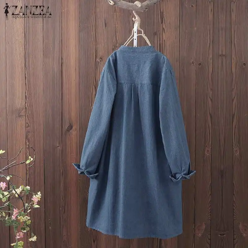  ZANZEA Autumn Long Sleeve Denim Blue Blouse Women Vintage Embroidery Shirt Blusas Femininas Tunic T