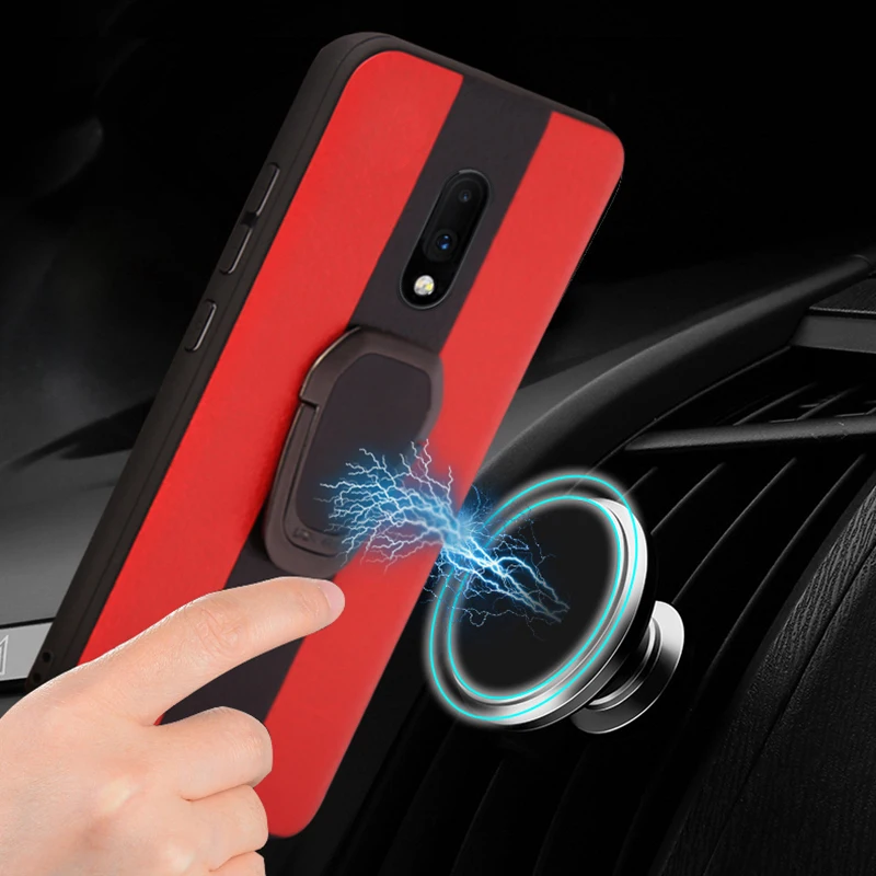 

Luxury Car Phone Case For Oneplus 7 Pro 6 6T Litchi Leather TPU Edge Rotating Bracket Ring Silicon Shockproof Cover Capa Coque