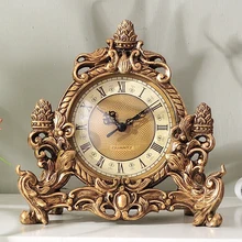 European Desk Clock Creative Resin Clock Retro Living Room Fashion Ornaments Bedroom Luxury Desk Mute Clock