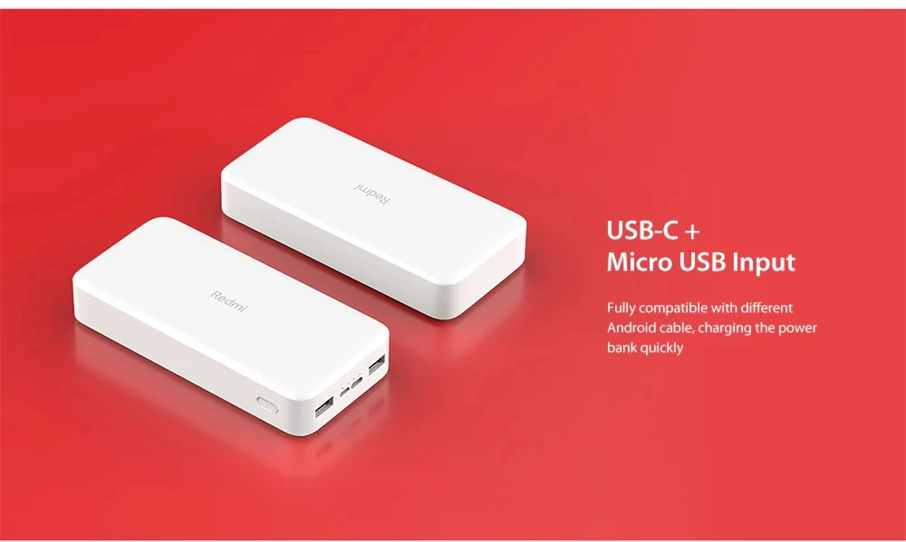 XIAOMI Redmi 20000mAh 18W два-Быстрая Зарядка power Bank USB Внешняя батарея двойной USB выход Быстрая зарядка power bank
