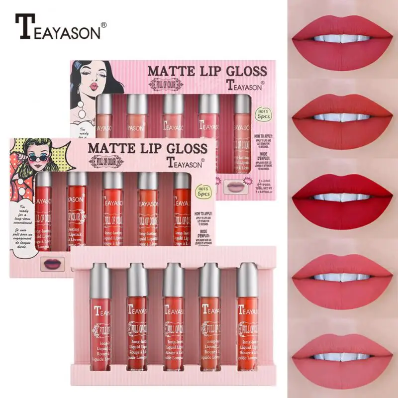 5PCS Lip Glaze Set Matte Lip Gloss Liquid Lipstick Red Waterproof